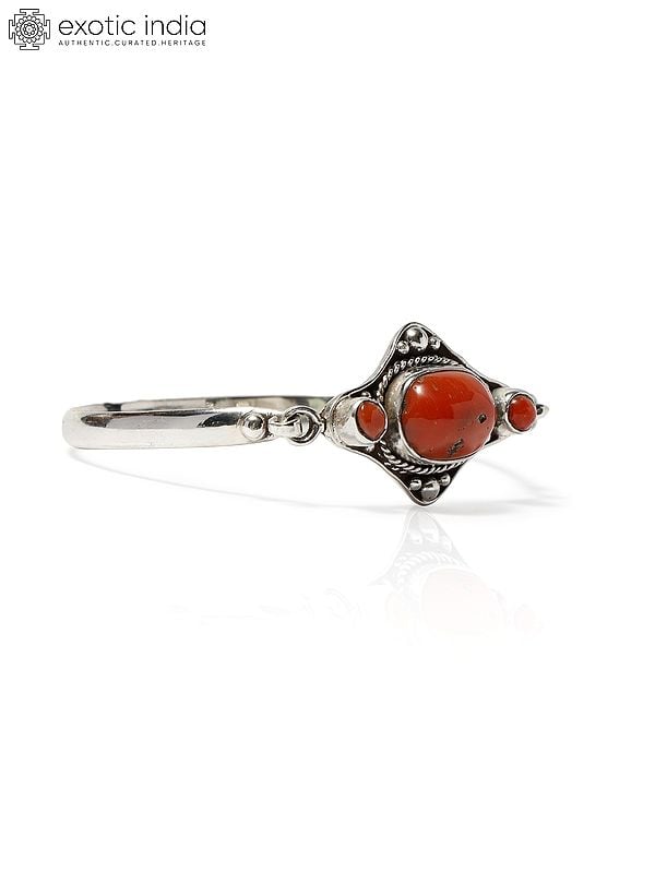 Exotic India Sterling Silver Bangle With Coral 