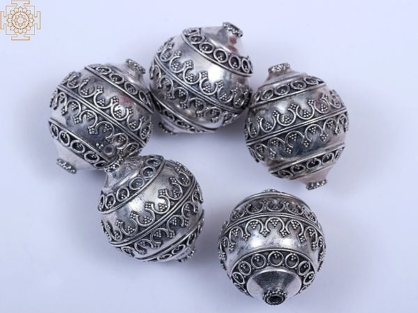 Exotic India Sterling Silver Beads (5 Pieces) 