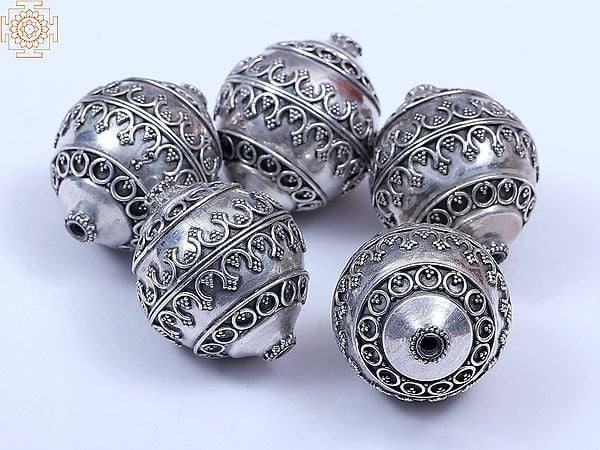 Exotic India Sterling Silver Beads (5 Pieces) 