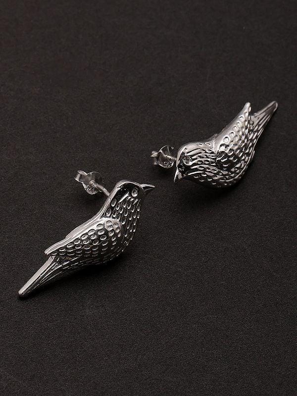 Exotic India Sterling Silver Bird Stud Earrings