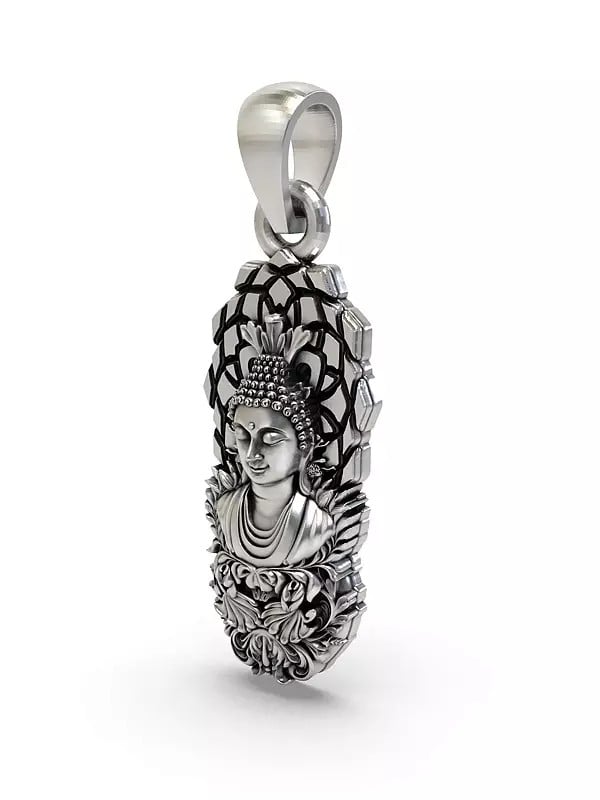 Exotic India Sterling Silver Buddha Bust Pendant 