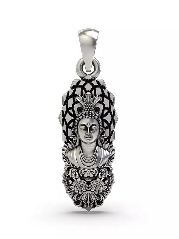exotic india Sterling Silver Buddha Bust Pendant 