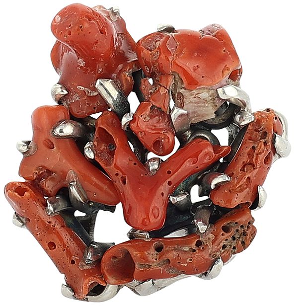 Exotic India Sterling Silver Coral Ring
