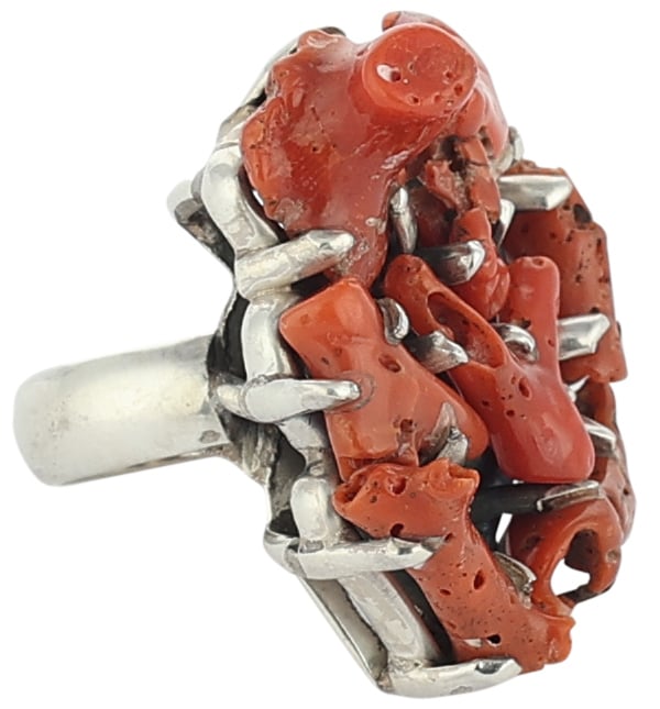 exotic india Sterling Silver Coral Ring 