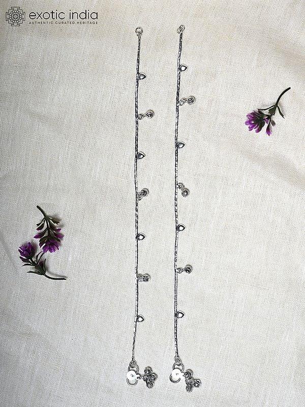 Exotic India Sterling Silver Drop Anklet 