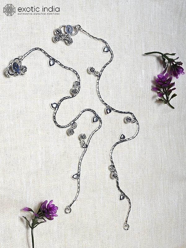 Exotic India Sterling Silver Drop Anklet 