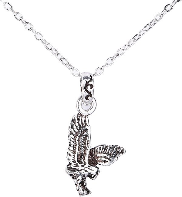 Exotic India Sterling Silver Flying Eagle Pendant 