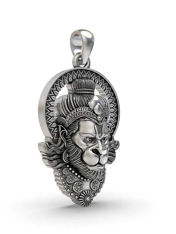 Exotic India Sterling Silver Hanuman Face Pendant