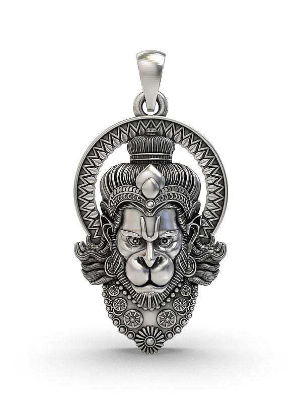 exotic india Sterling Silver Hanuman Face Pendant