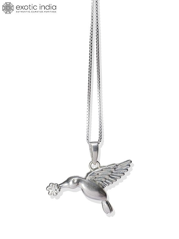 Exotic India Sterling Silver Humming Bird Pendant