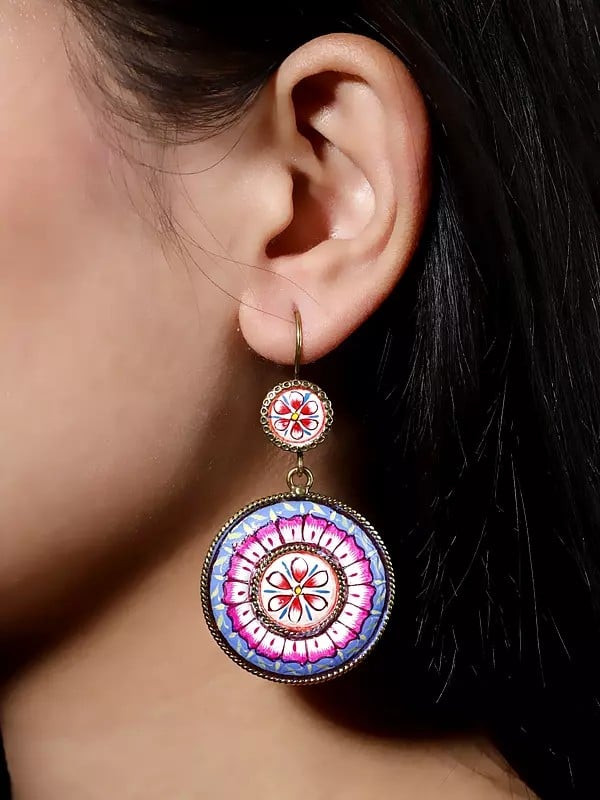 exotic india Sterling Silver Mandala Art Earrings 