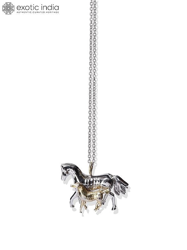 Exotic India Sterling Silver Mare And Foal Pendant
