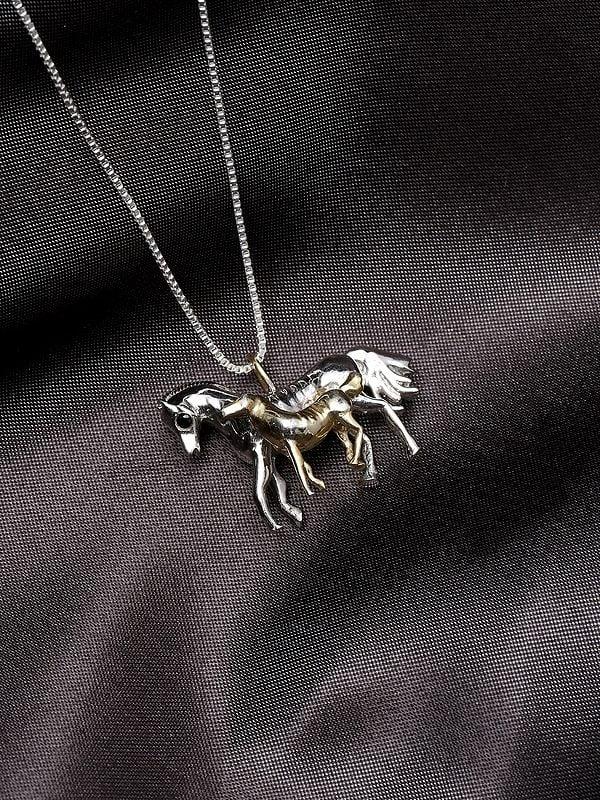 exotic india Sterling Silver Mare and Foal Pendant 