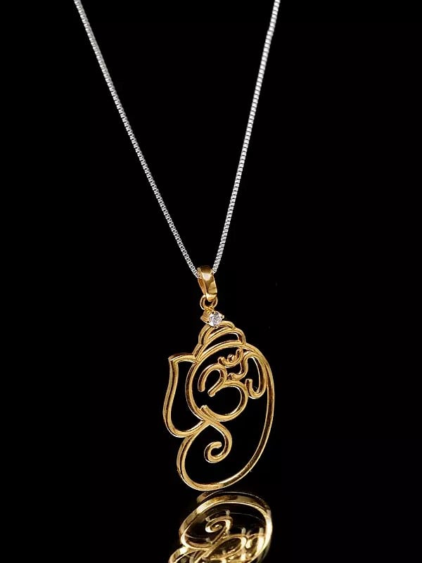 Exotic India Sterling Silver Om Ganesha Pendant 