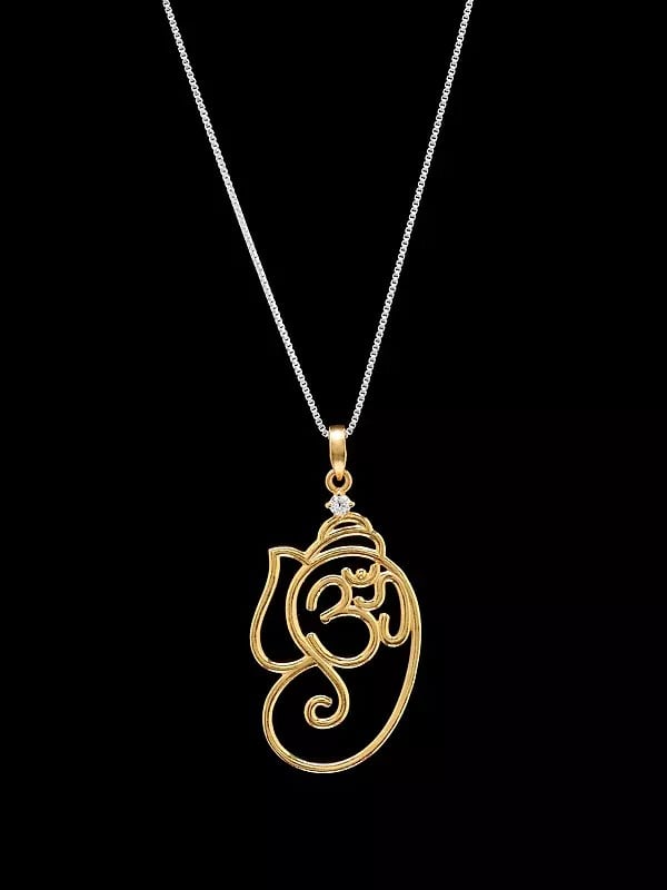 exotic india Sterling Silver Om Ganesha Pendant 