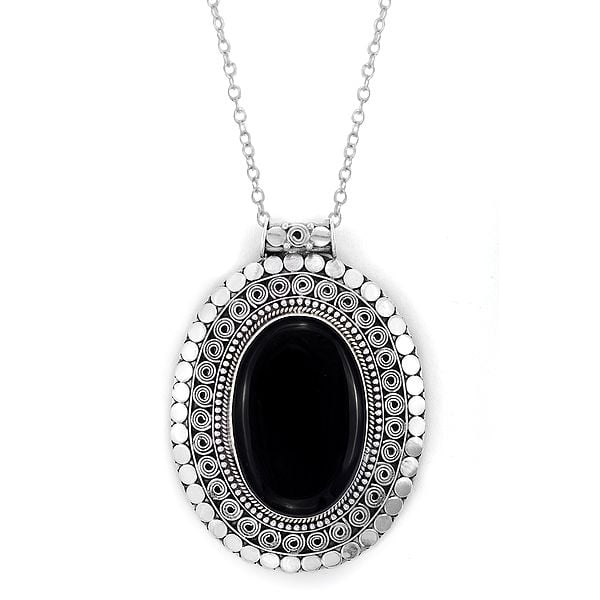 Exotic India Sterling Silver Pendant With Gemstone
