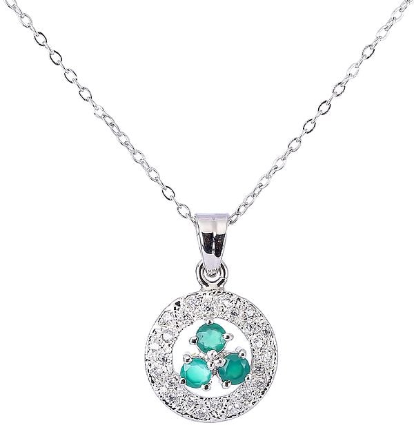 Exotic India Sterling Silver Round Shape Pendant