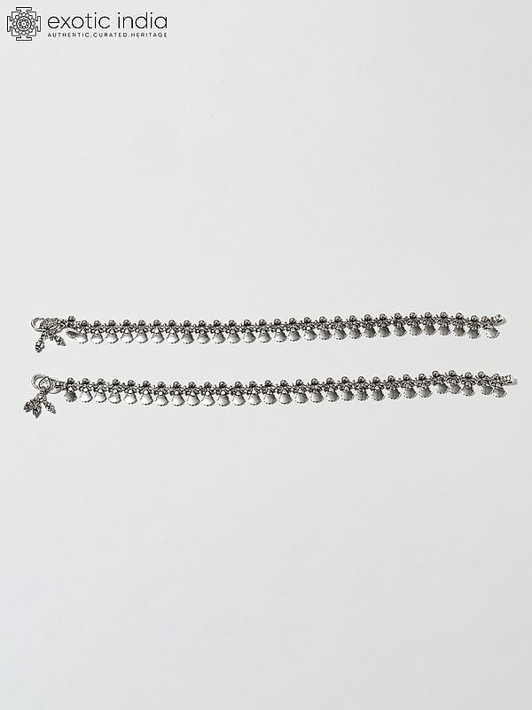 exotic india Sterling Silver Shell Drop Anklet 