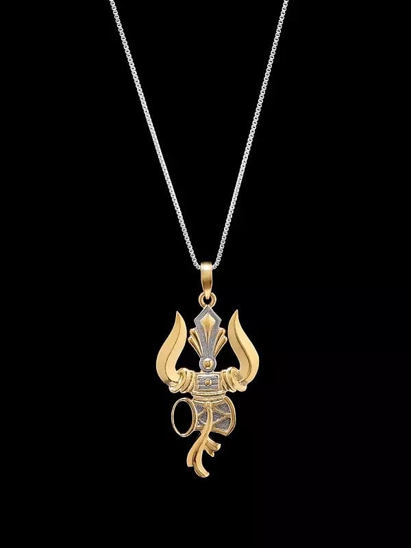 Exotic India Sterling Silver Trishul Damru Pendant 