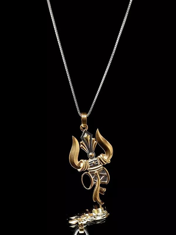 Exotic India Sterling Silver Trishul Damru Pendant 