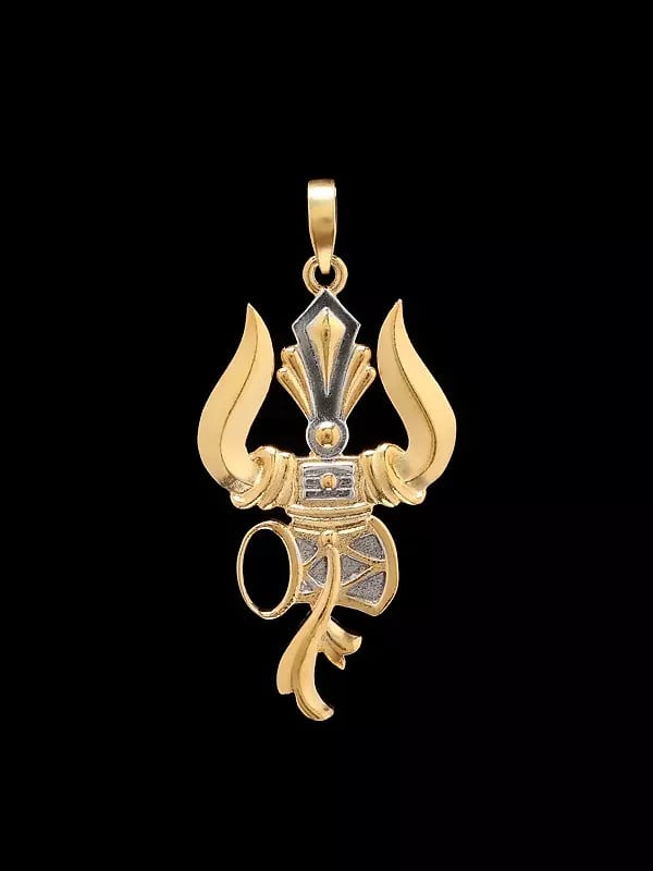 exotic india Sterling Silver Trishul Damru Pendant 