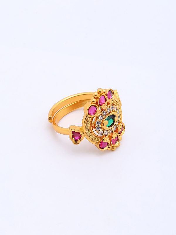 Exotic India Stone Studded Brass Adjustable Ring 
