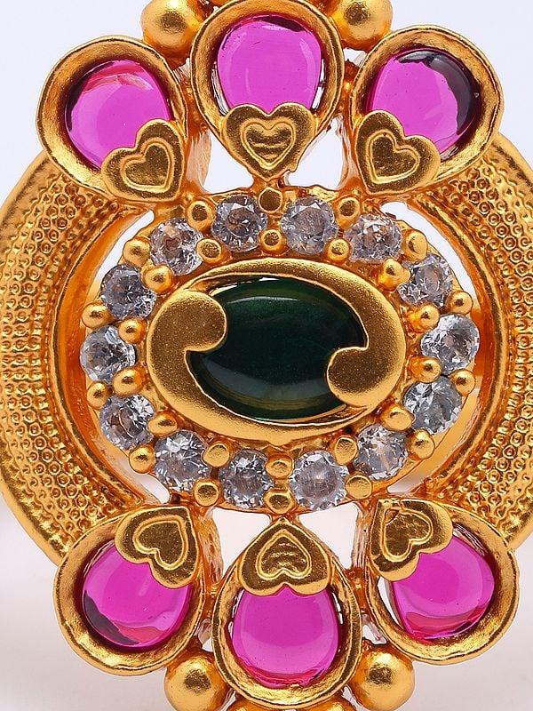 Exotic India Stone Studded Brass Adjustable Ring 