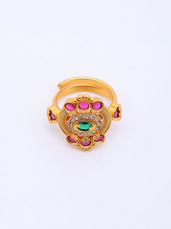 Exotic India Stone Studded Brass Adjustable Ring 