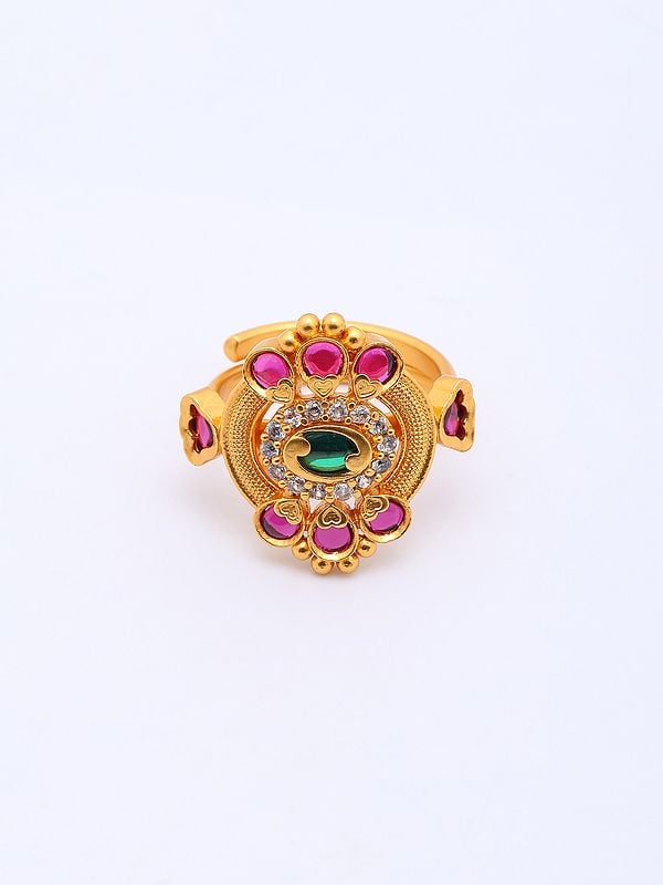 exotic india Stone Studded Brass Adjustable Ring 
