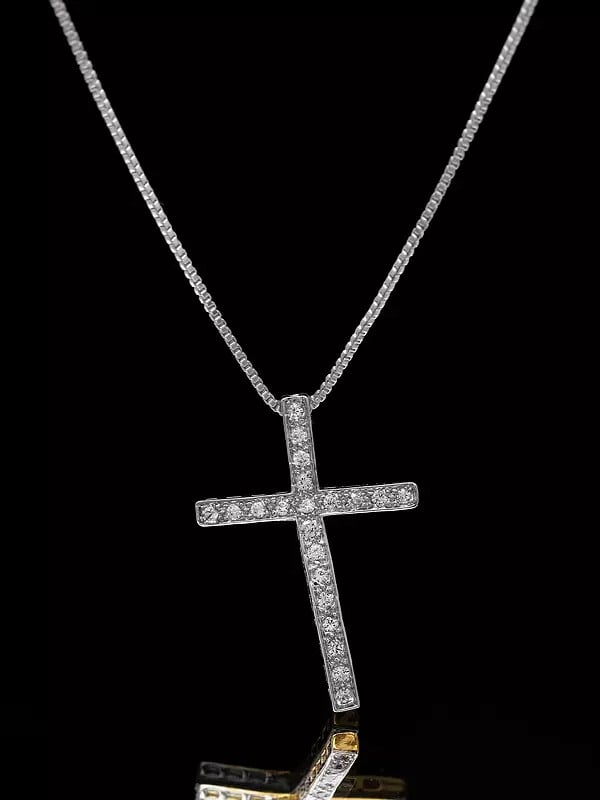 Exotic India Stone Studded Brass Cross Pendant 