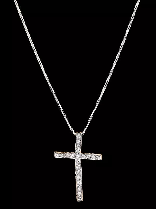 exotic india Stone Studded Brass Cross Pendant 