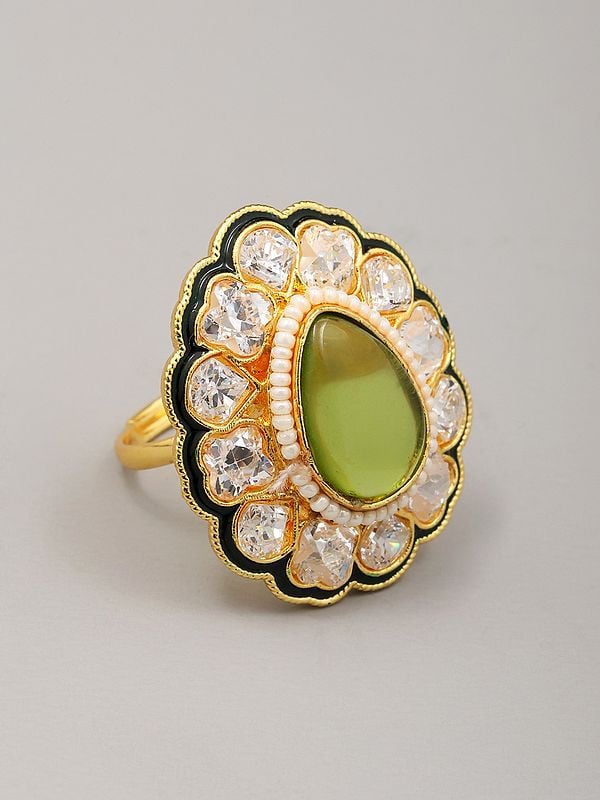 Exotic India Stone Studded Designer Brass Ring 