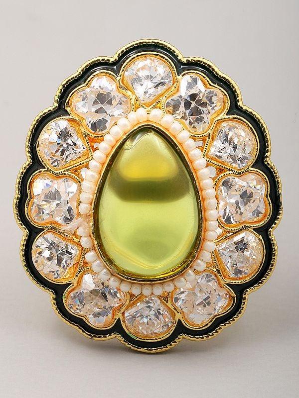 Exotic India Stone Studded Designer Brass Ring 