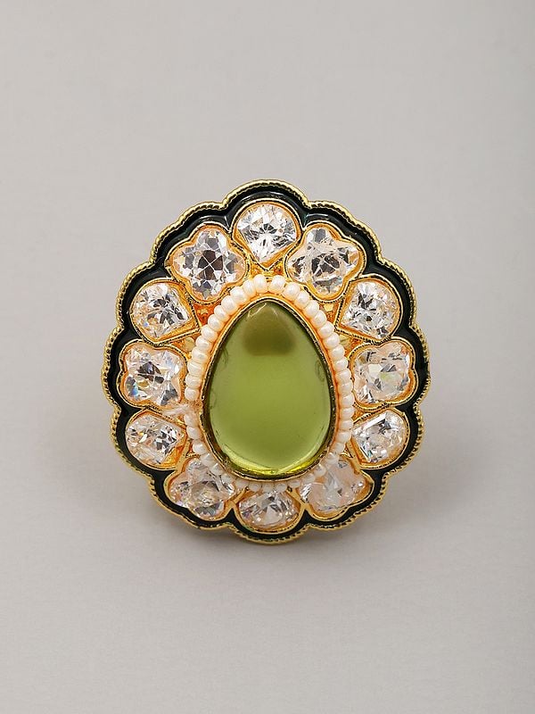 exotic india Stone Studded Designer Brass Ring 