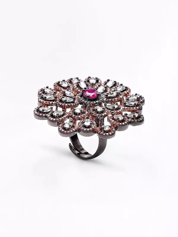 Exotic India Stone Studded Flower Design Ring 