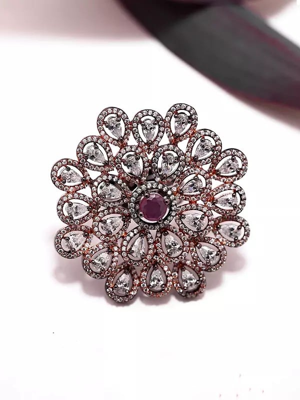 Exotic India Stone Studded Flower Design Ring 