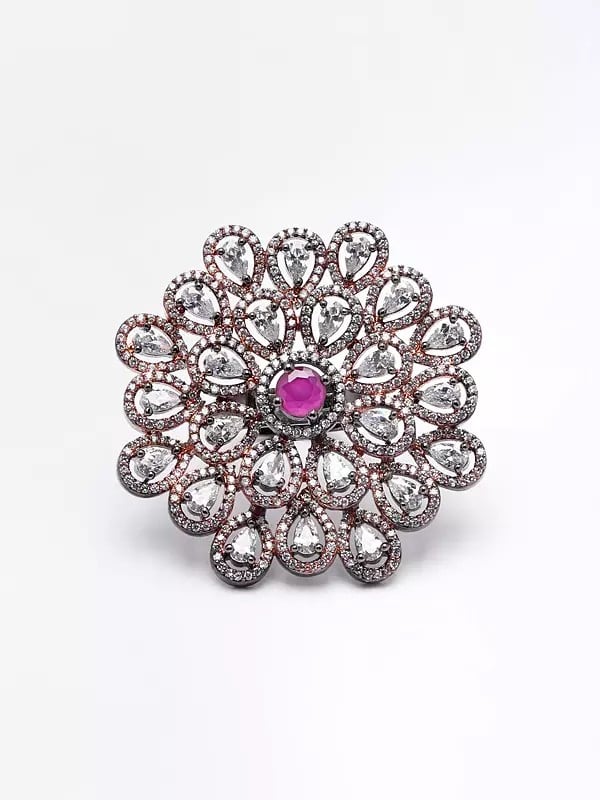 exotic india Stone Studded Flower Design Ring 