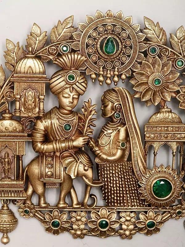 Exotic India Stone Studded King And Queen Brooch 