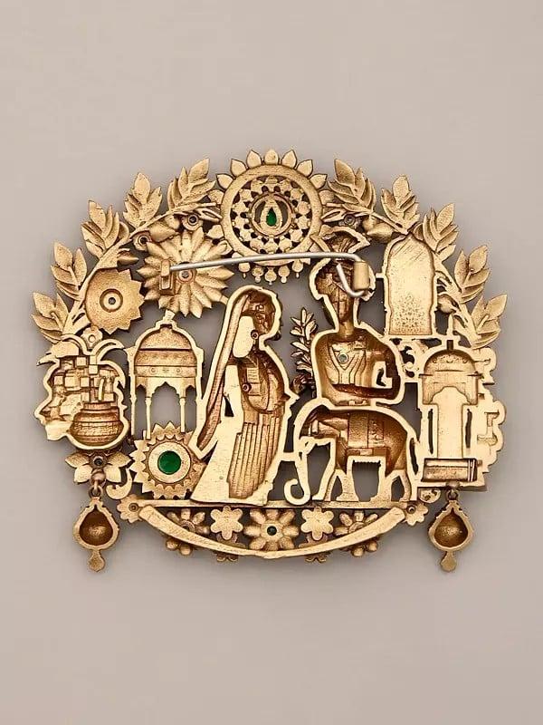 Exotic India Stone Studded King And Queen Brooch 
