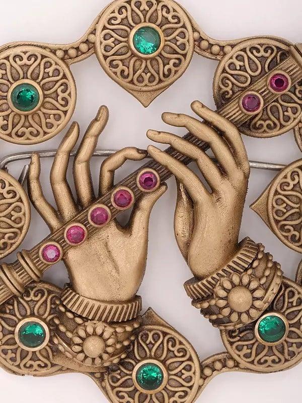 Exotic India Stone Studded Krishna Murli Brooch 