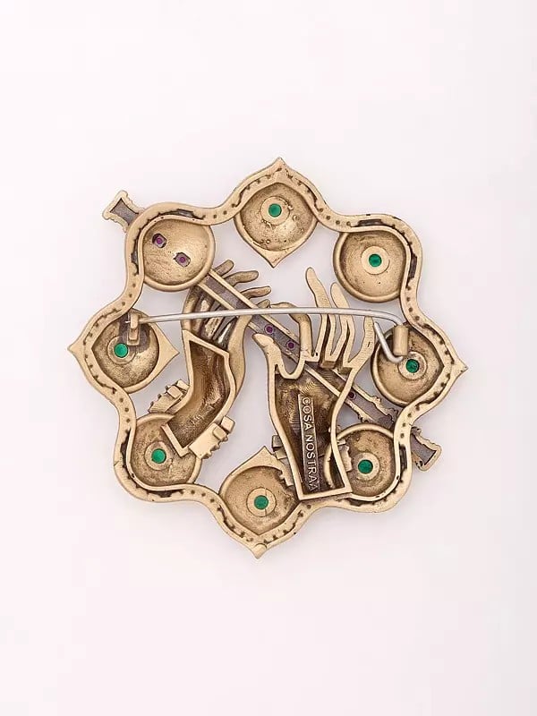 Exotic India Stone Studded Krishna Murli Brooch 