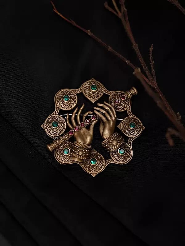 Exotic India Stone Studded Krishna Murli Brooch 
