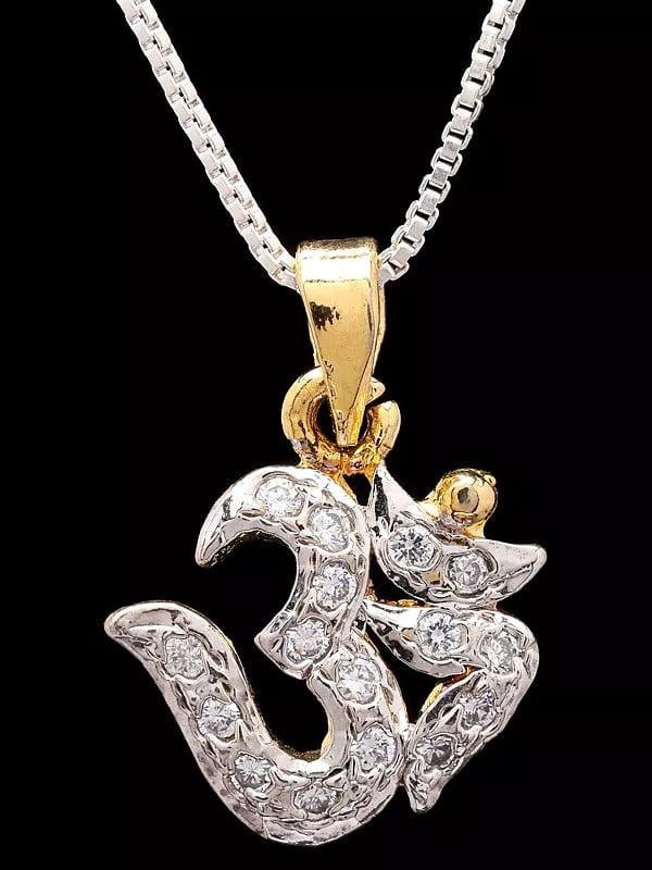 Exotic India Stone Studded Om Brass Pendant 