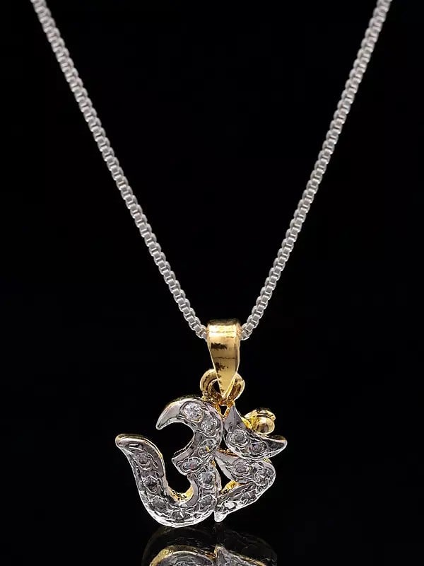 Exotic India Stone Studded Om Brass Pendant 