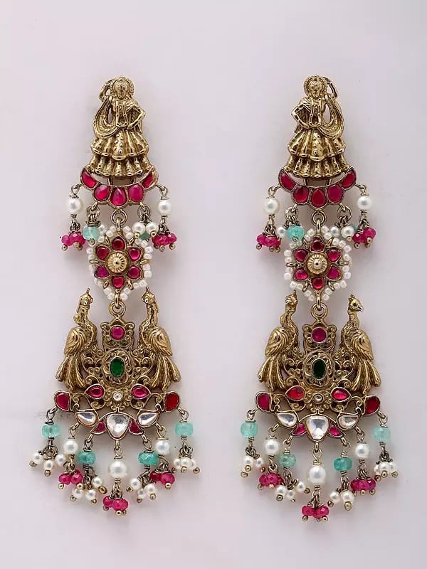 exotic india Stone Studded Peacock Design Earrings 
