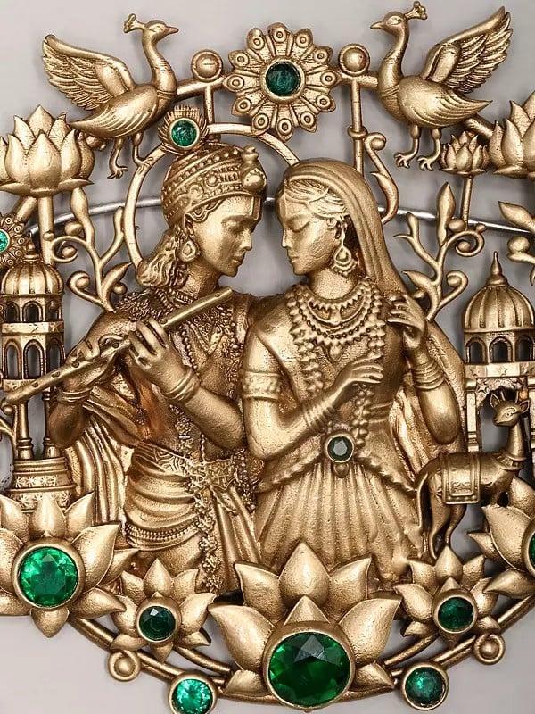 Exotic India Stone Studded Radha Krishna Brooch 