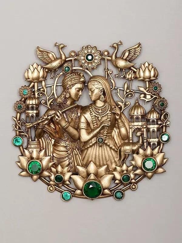 exotic india Stone Studded Radha Krishna Brooch 