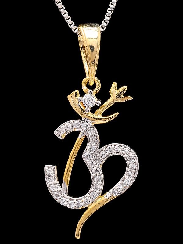 Exotic India Stone Studded Trishul Om Pendant 