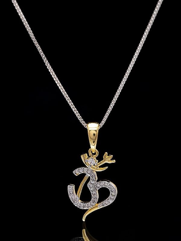 Exotic India Stone Studded Trishul Om Pendant 