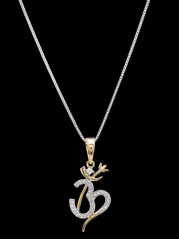 exotic india Stone Studded Trishul Om Pendant